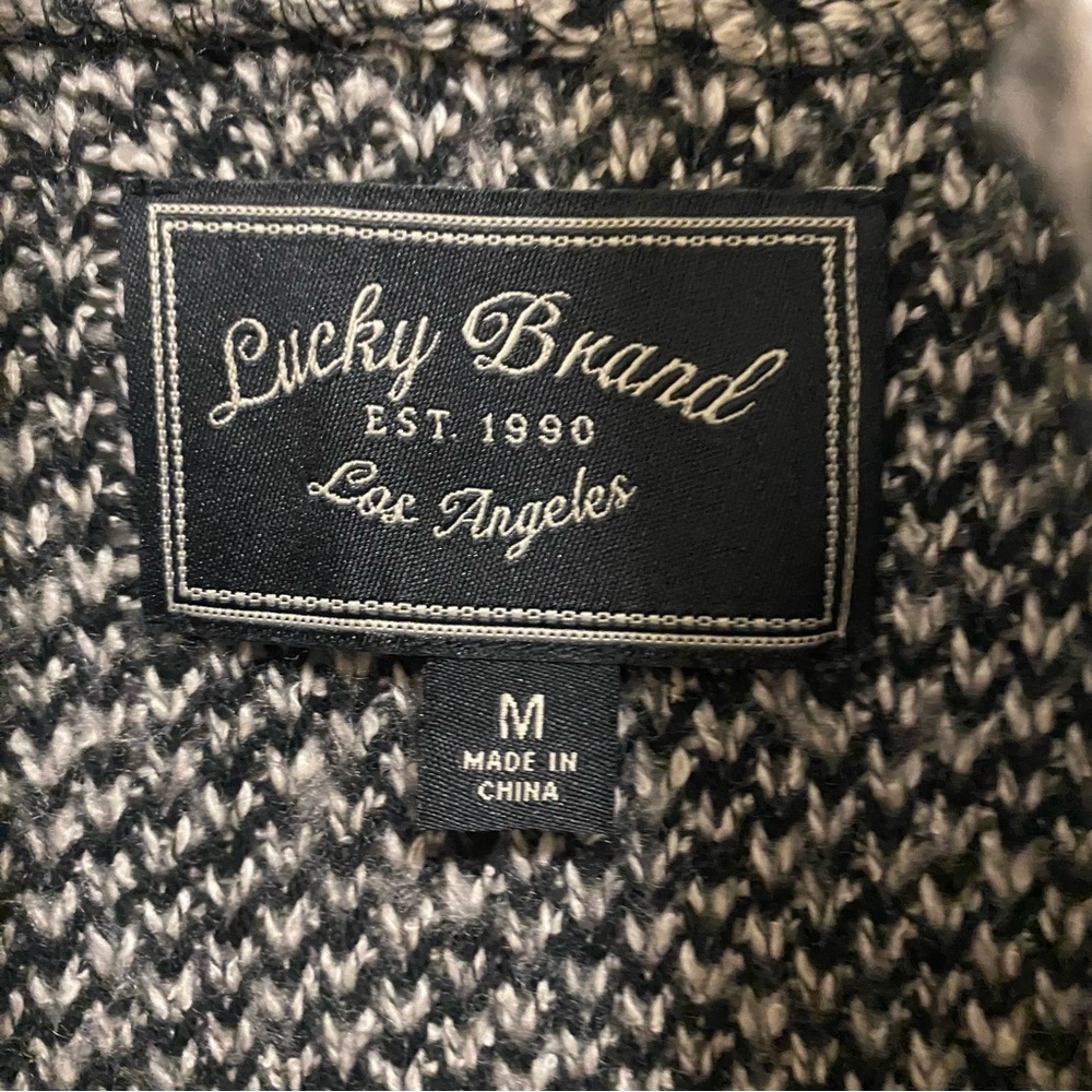 Lucky Brand Womens Open Front Cardigan Sweater M Medium Black White - Picture 2 of 9